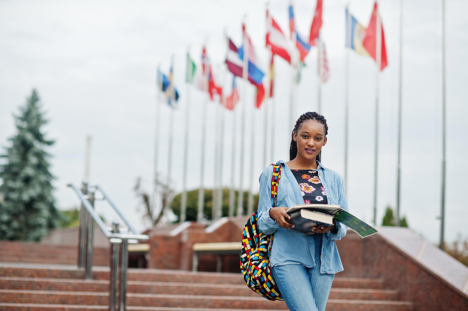 Student with backpack at university